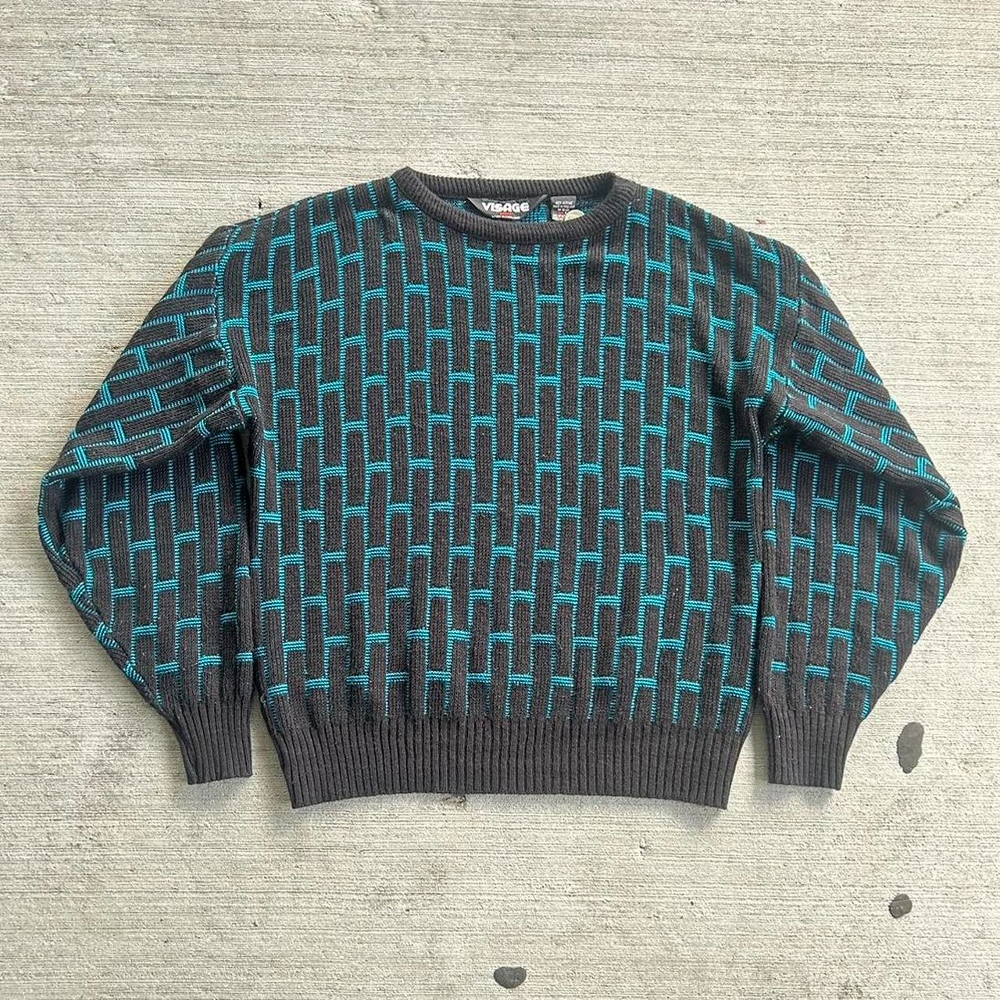Visage Black and Turquoise Geometric Patterned Sweater
